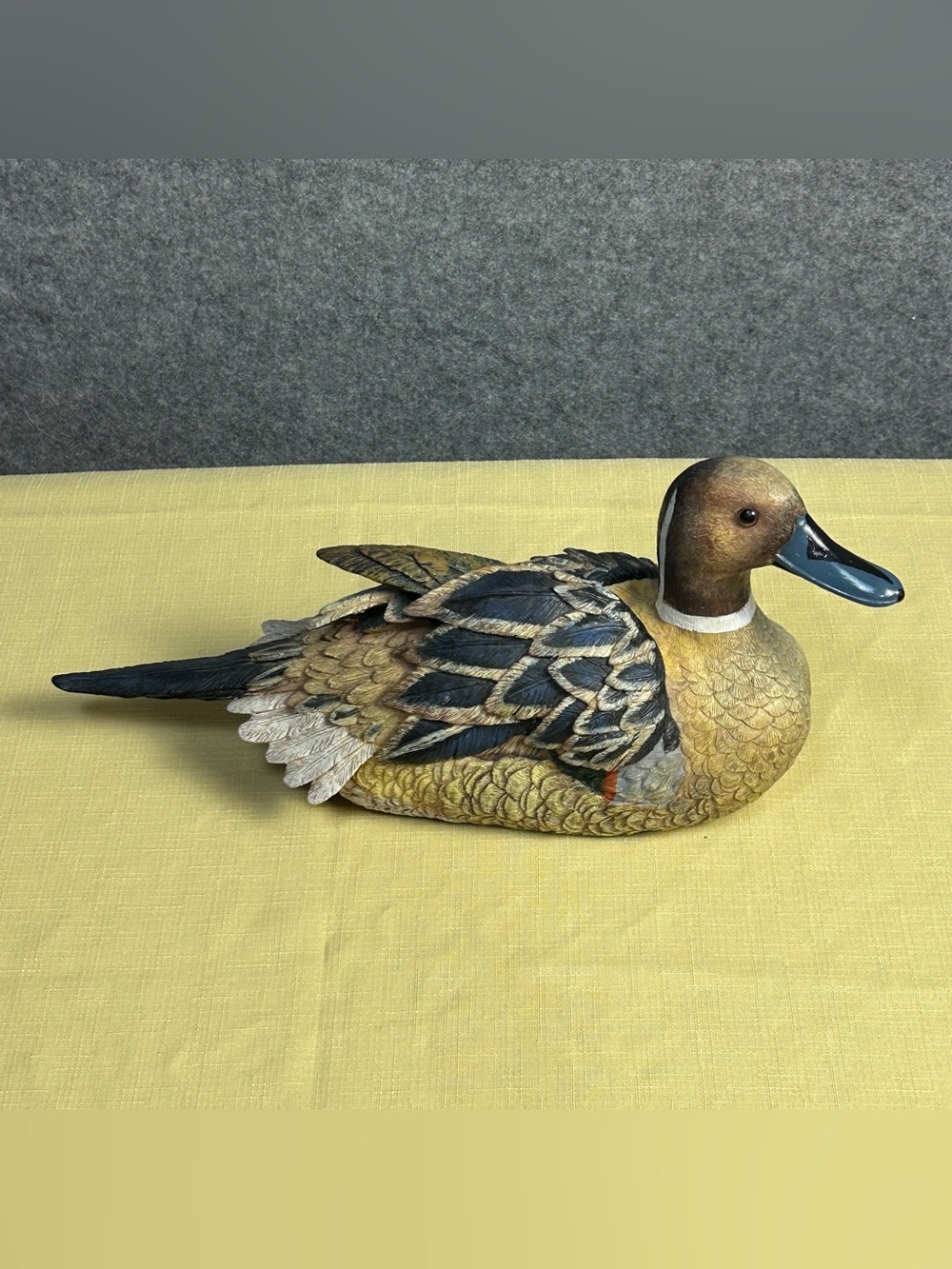 Hand-Painted Decorative Resin Duck Sculpture Blue Tones Americana Lodge Decor